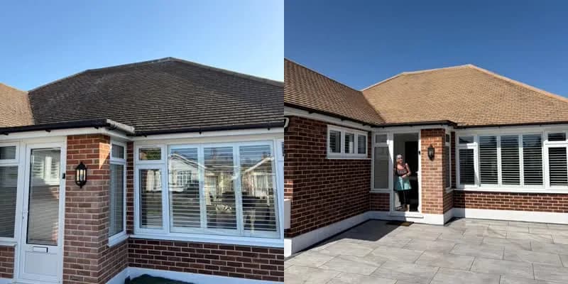 Bungalow roof before and after cleaning