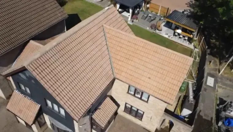 Detached house roof seen from above after cleaning