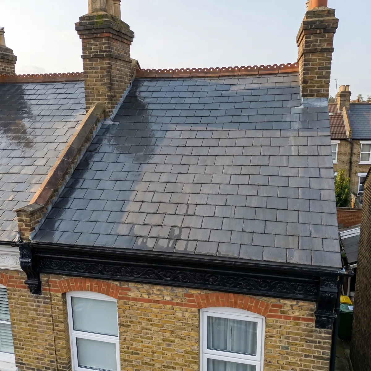 Slate roof on a terrace after a low-pressure clean